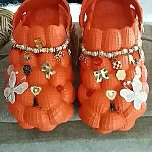 Girls' Orange Charm Bubble Clogs with Butterfly Accents
